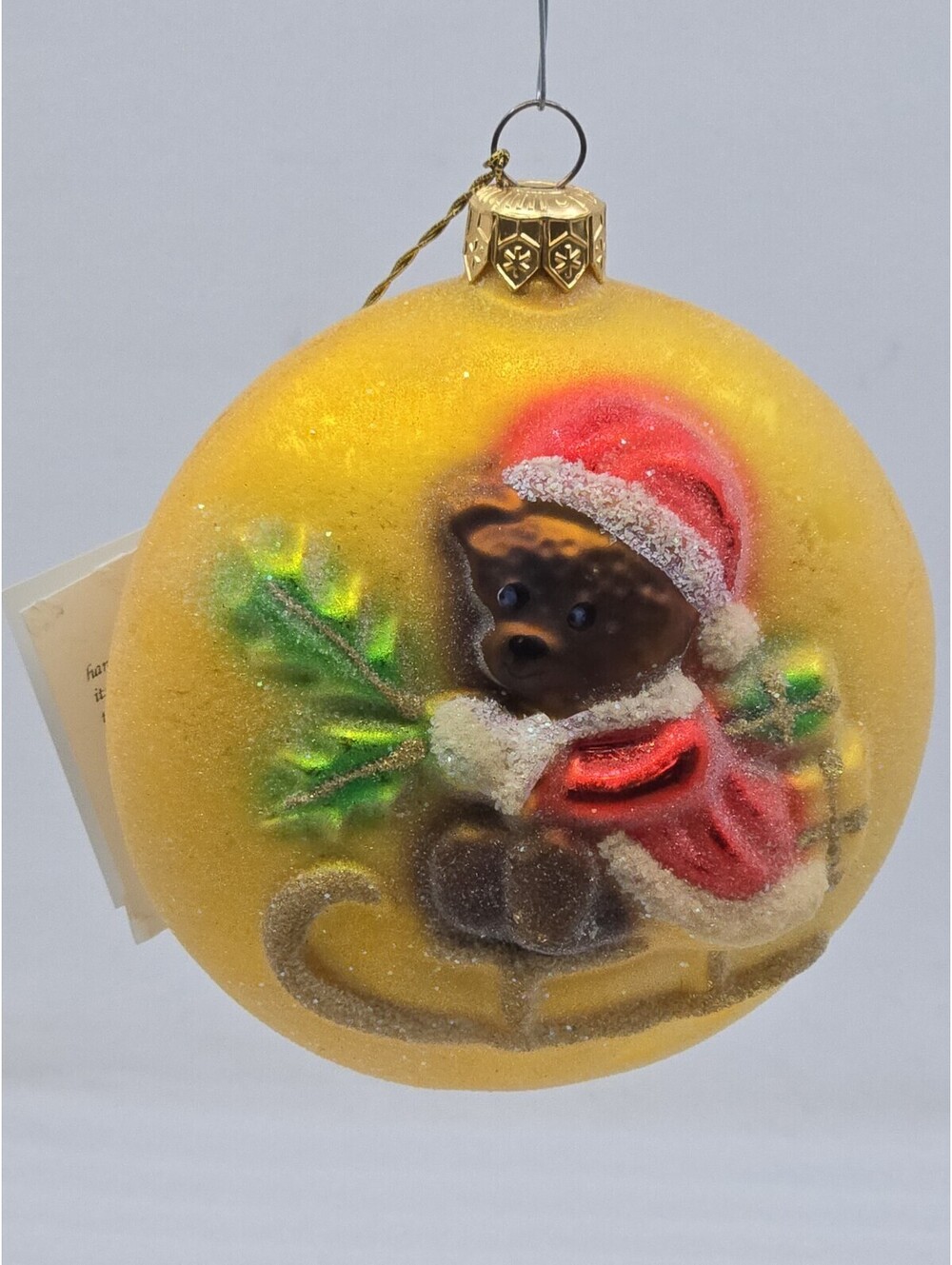 Christopher Radko Glass Ornament Teddy Bear Sleigh Double Sided Vintage Germany